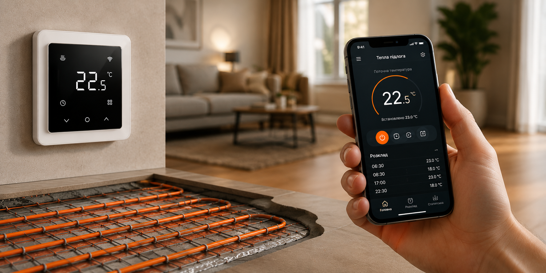 Wi-Fi терморегулятор для керування теплою підлогою зі смартфона